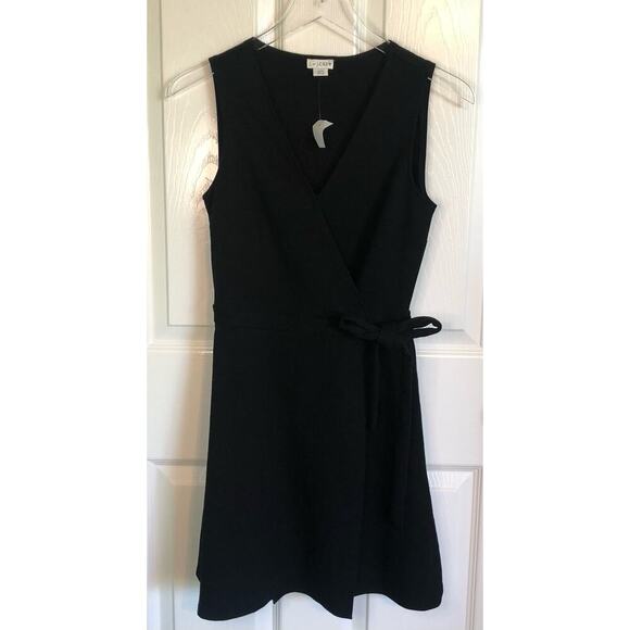 NWT J. Crew Factory Black Ponte Wrap Tie Waist Dress Sleeveless V-Neck - XXS - Picture 3 of 12